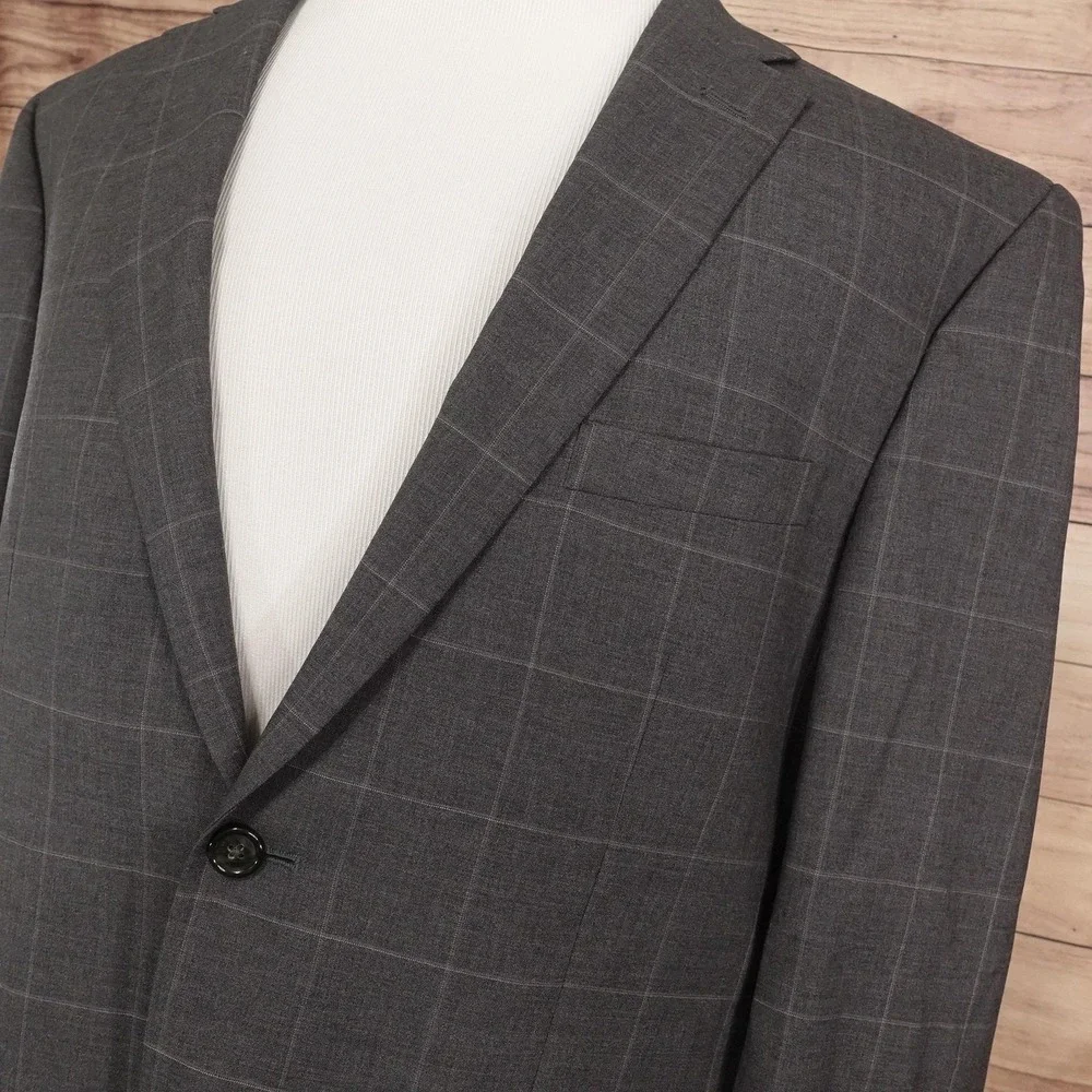 Jos. A. Bank Suit Jacket Mens Large 43R Gray Check Wool 2 Button Notch Lapel